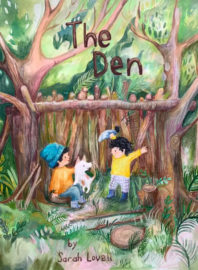 Illustration of Two brothers in a den in the forest for a picture book &lsquo;the den&rsquo;. 